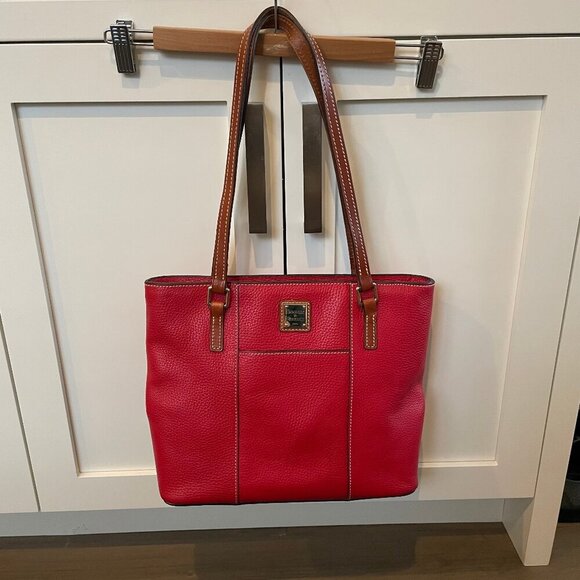 Dooney & Bourke Pebble Grain Lexington Leather Shopper Tote Bag Red & Tan Sz OS - Picture 1 of 15